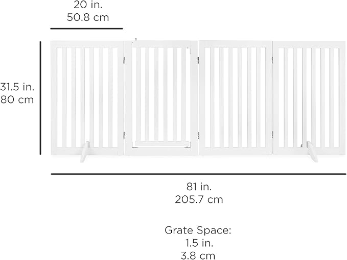 Best Choice Products 31.5in 4-Panel Freestanding Wooden Pet Gate w/Walk Through Door, Adjustable Pen, Support Feet - White