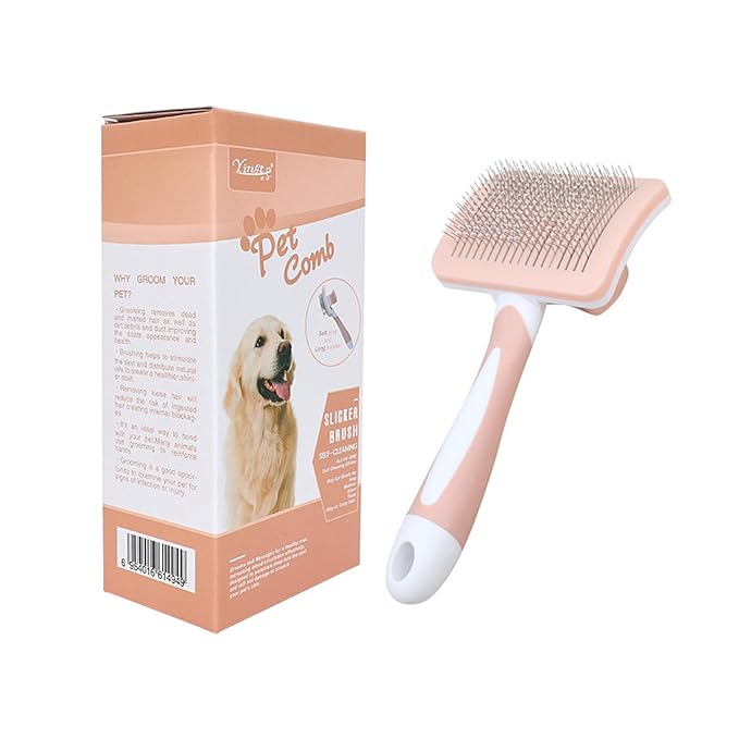 Self Cleaning Slicker Brush for Dogs & Cats, One-Click Self-Cleaning Deshedding Grooming Brush, Skin-Friendly Pet Hair Remover for Long & Short Haired Pets, 1 Pack