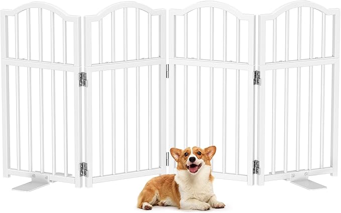 Snughome Dog Gate Indoor, 23.62" H Freestanding Short Dog Door Gates with Support Feet, Expands Up to 48’’ Wide Foldable Pet Gates for Doorways, 4 Panel Folding Pet Door Pet Fence for Puppy, White