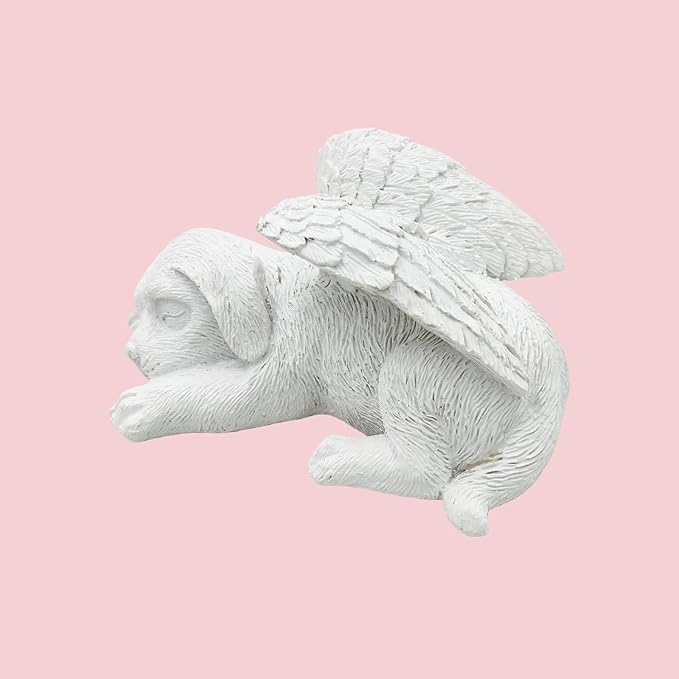 Small Dog Angel Pet Memorial Grave Marker Tribute Statue,Resin Sleeping Dog Statue with Wings for Garden,Indoor,Pet Grave Markers,and Loss of Dog Sympathy Gift