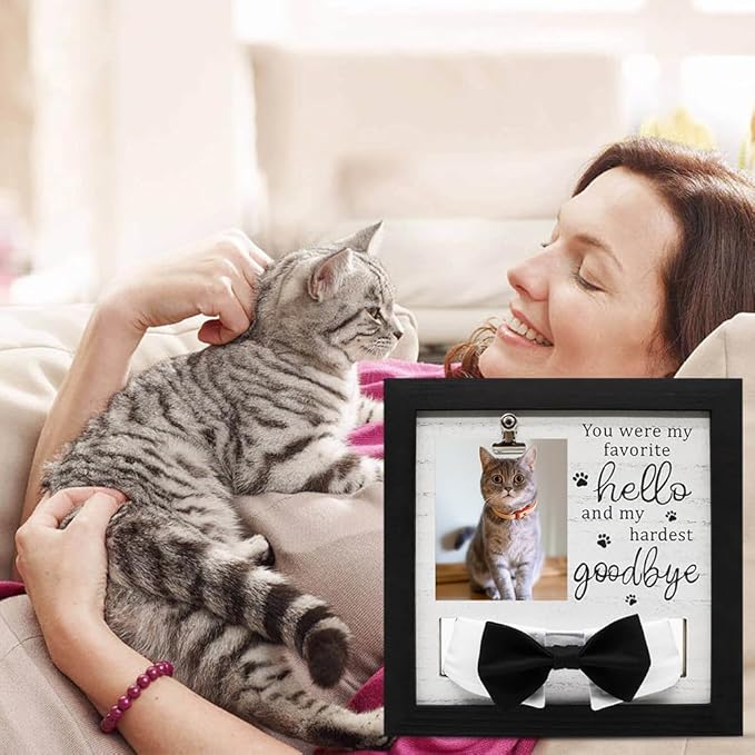 Pet Loss Gift – 9 x 9” Memorial Sympathy Frame with Collar Holder & Card, Remembrance Gift for Loss of Dog or Cat, Rainbow Bridge Keepsake