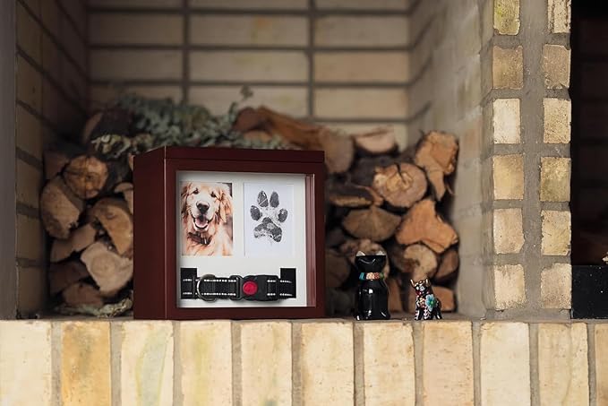 Dog Urn for Ashes, 4 Customizable Displays with Paw Print Ink Kit and Flannel Bag, Pet Urns for Dogs Ashes, Pet Cremation Box, Cat Urn for Ashes, Dog Ashes Keepsake (Brown)