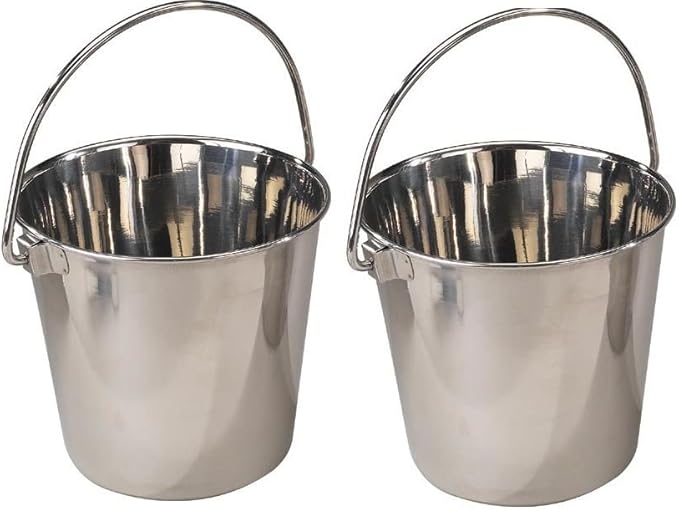 Pro Select Heavy Duty Stainless Steel Handled Snag Free Design Dog & Animal Feeding Pails(64 oz)