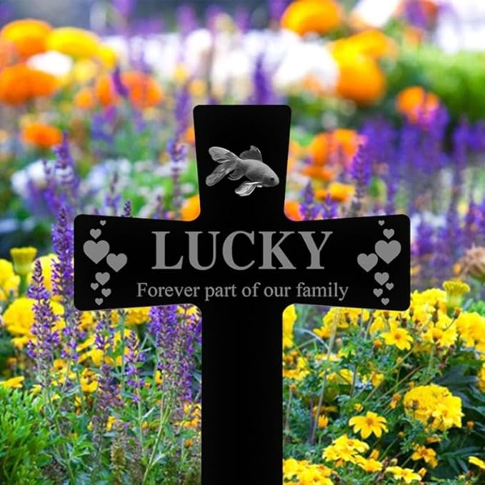 Personalized Fish Memorial Stake Custom Fish Photo Forever Part of Our Family Metal 12x12 inch Pet Grave Marker Fish Loss Gift Sympathy Gift for Fish Lover (Style 8)