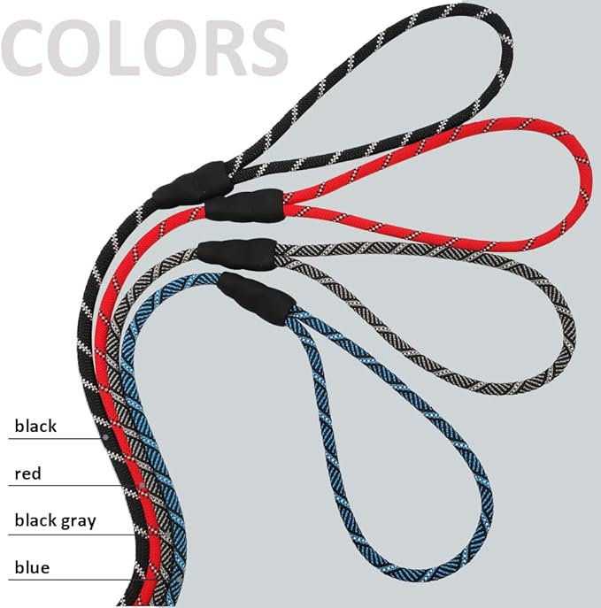 12FT Long Slip Lead Leash, 20ft 30ft 50ft Reflective Rope Training Lead Anti-Choking for Medium Dogs Small Puppy Pets Outdoor- Backyard- Playing- Recall- Traning (Black)