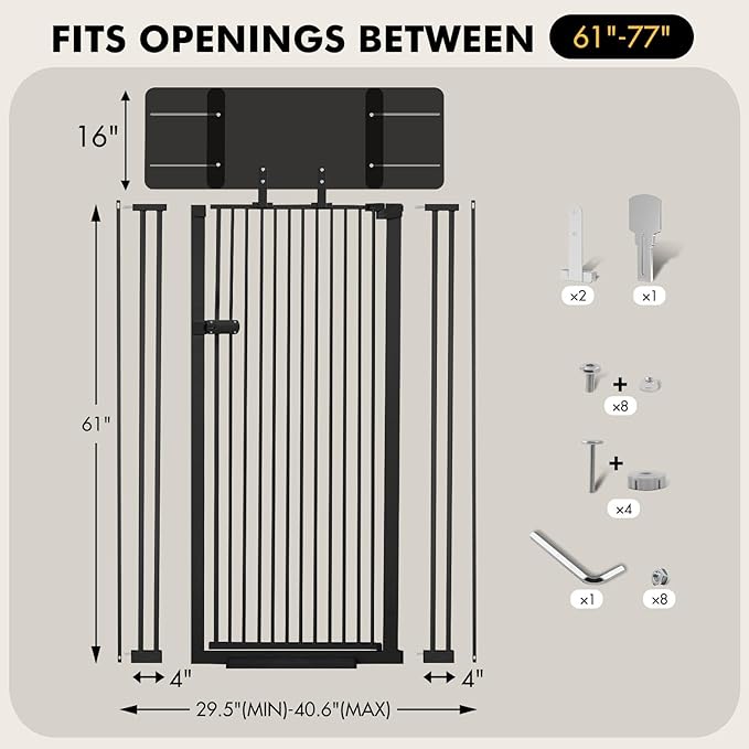 Snagle Paw Extra Tall Cat Gate with Acrylic Top Panel,30-40.6" Wide Adjustable Pet Gates, Pressure Mounted, No-Drill Easy Install,Tall Cat Gate for Doorways,Stairs,Kitchen 77"