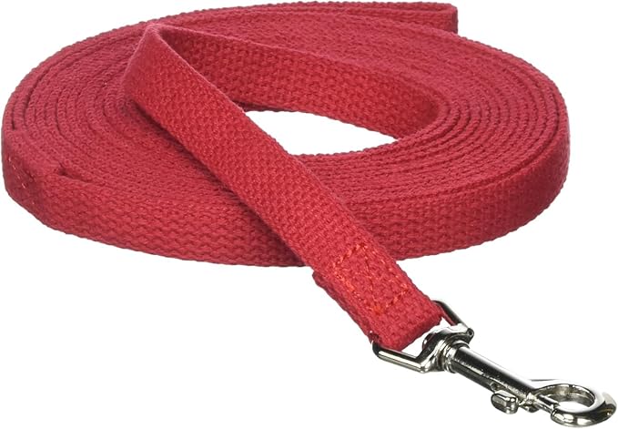 Cotton Dog Training Lead, 12ft, Red, Soft Woven Dog Training Leash for Obedience, Recall, and Control Training