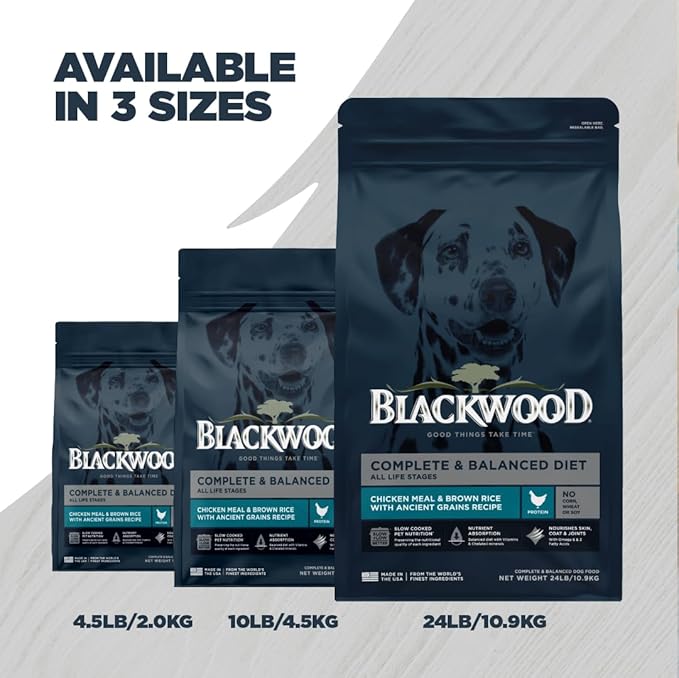 Blackwood Complete & Balanced Diet Dry Dog Food, Chicken Meal & Brown Rice with Ancient Grains, 10 Pound Bag, Slow Cooked with Vitamins & Minerals