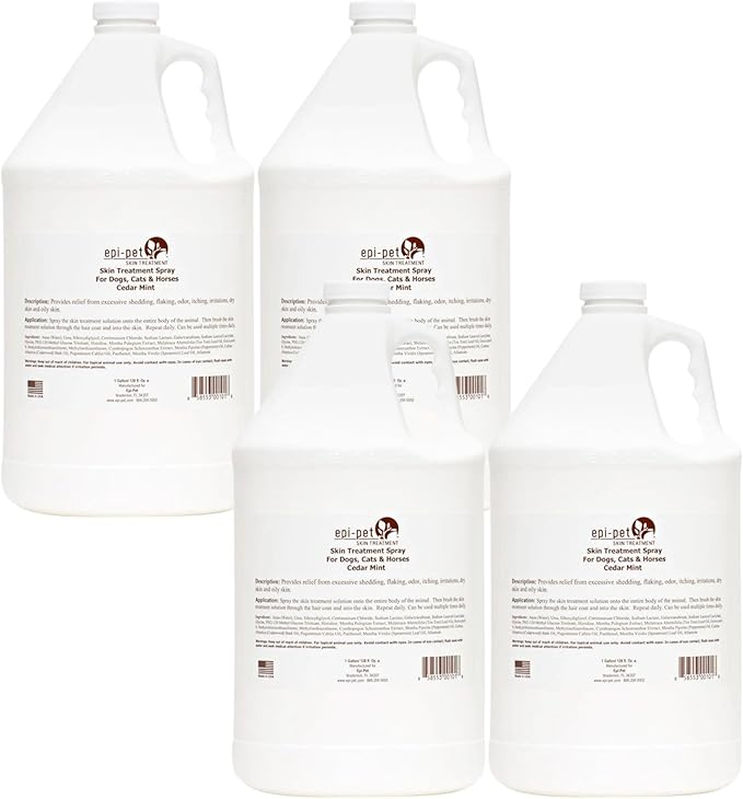 Epi-Pet Veterinary Formulated Dog Hot Spot and Dog Itch Spray, Pet Skin Treatment Spray for Allergies, Deshedding and Redness, Use it as Skin and Coat Conditioner, 1 Gallon (Pack of 4), Cedar