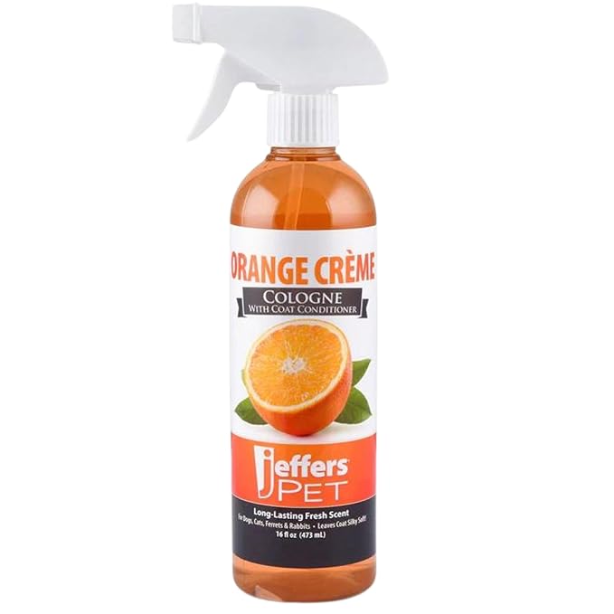 Jeffers Pet Cologne Spray with Coat Conditioner for Dogs & Cats, 16 oz - Detergent & Soap Free Grooming Fragrance Mist, Coat Deodorizer, Freshener, Safe for Pets, Salon, Home Use - Orange Creme
