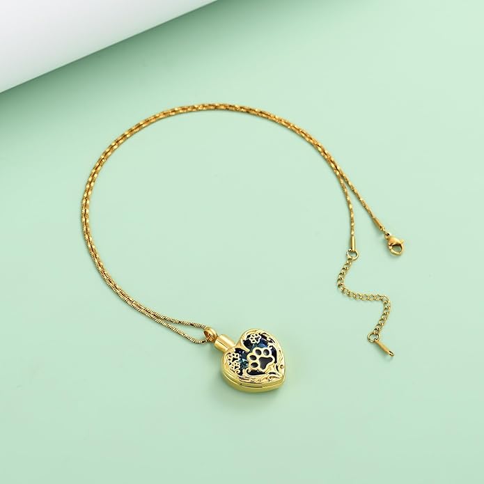 Heart Urn Necklace For Ashes Birthstone Pet Memorial Jewelry Dog Paw Print Cremation Pendant Stainless Steel Keepsake Gift For Pet Lovers