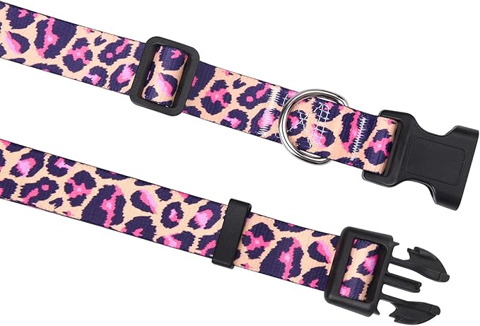 Dog Collar with Bohemia Floral Tribal Geometric Patterns - Soft Ethnic Style Collar Adjustable for Small Medium Large Dogs(Pink Leopard,M)