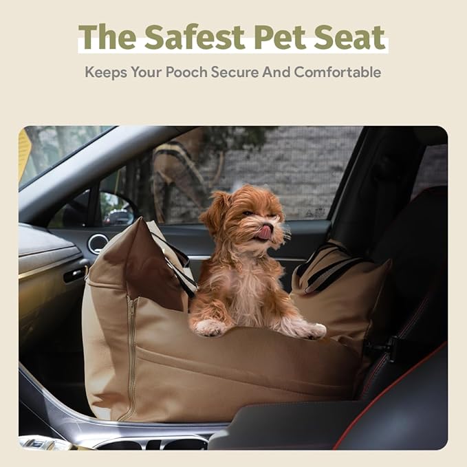 Car Seat | Waterproof Dog Booster for Car | Easy-to-Carry Dog Bed Up to 30 Lbs with Handles & Storage (Mocha)