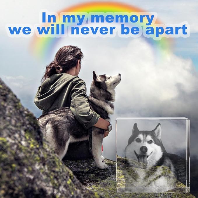Dog Memorial Gifts - Personalized Memorial Gift for Dog, Cat, Animal Indoor, Custom Pet 3D Crystal Photo, Loss of Dog Cat Puppy Keepsake Bereavement Sympathy Gifts for Pet Lovers - Cube