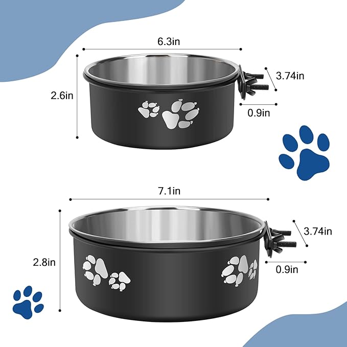 2 Pack Kennel Water Bowl,2-in-1 Stainless Steel Dog Crate Water Bowl No Spill,Hanging Dog Bowls for Kennel Cage,Metal Pet Food Feeder Dish with Non-Slip Base for Dogs Cats Bunny Ferret Bird