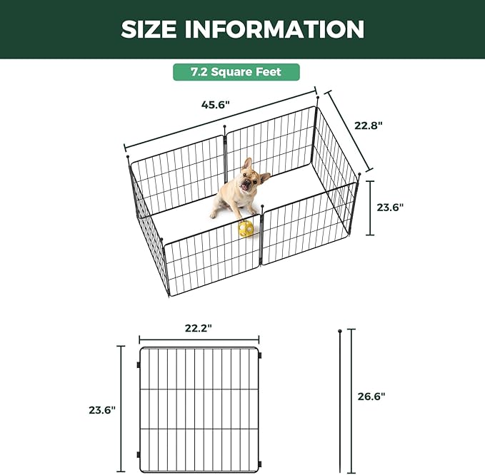 FXW MiniPaws Unleashed Dog Playpen, Expandable & Portable Design for Yard, RV Camping and Indoor Use, for Puppies and Small Dogs, 24-inch 6 Panels