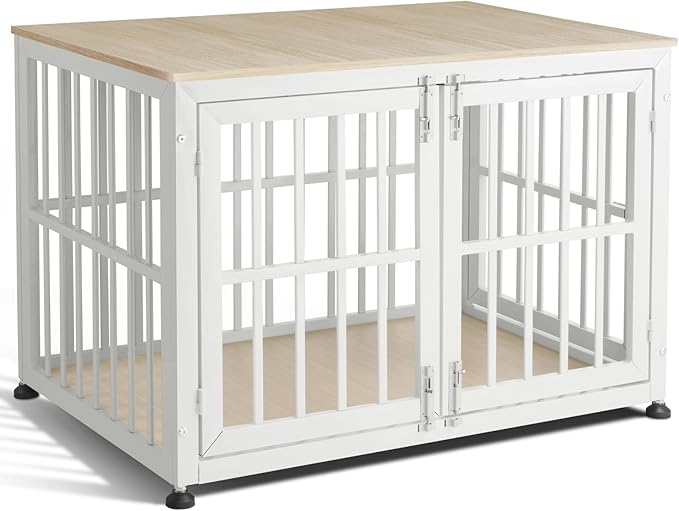 Oranland 42 Inch Heavy Duty Dog Crate Furniture,Dog Kennel Furniture Indoor for Large and Medium Dogs,Decorative Pet House End Table, 0.8 Inch Steel Tubes Wooden Cage/Max Load Capacity 300lbs/White