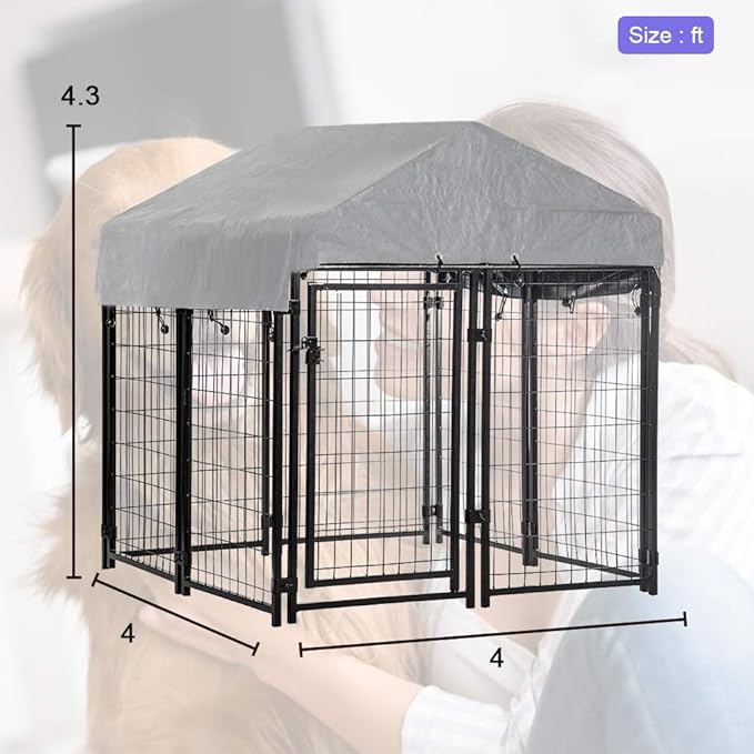 BestPet Large Heavy Duty Dog Crate, 4' x 4' x 4.3', Black, Secure, Weather Proof, Durable, Lockable, Waterproof