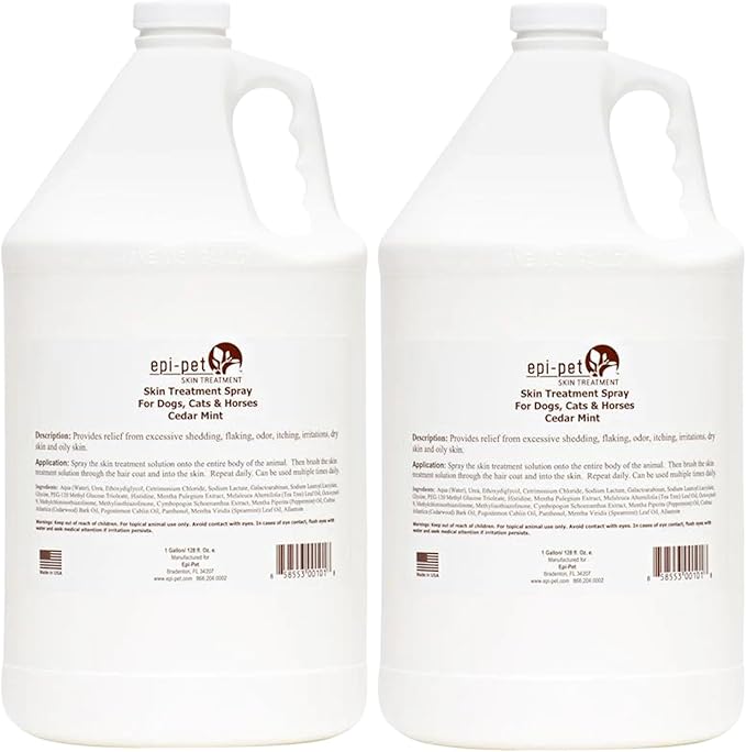 Epi-Pet Veterinary Formulated Dog Hot Spot and Dog Itch Spray, Pet Skin Treatment Spray for Allergies, Deshedding and Redness, Use it as Skin and Coat Conditioner, 1 Gallon (Pack of 2), Cedar
