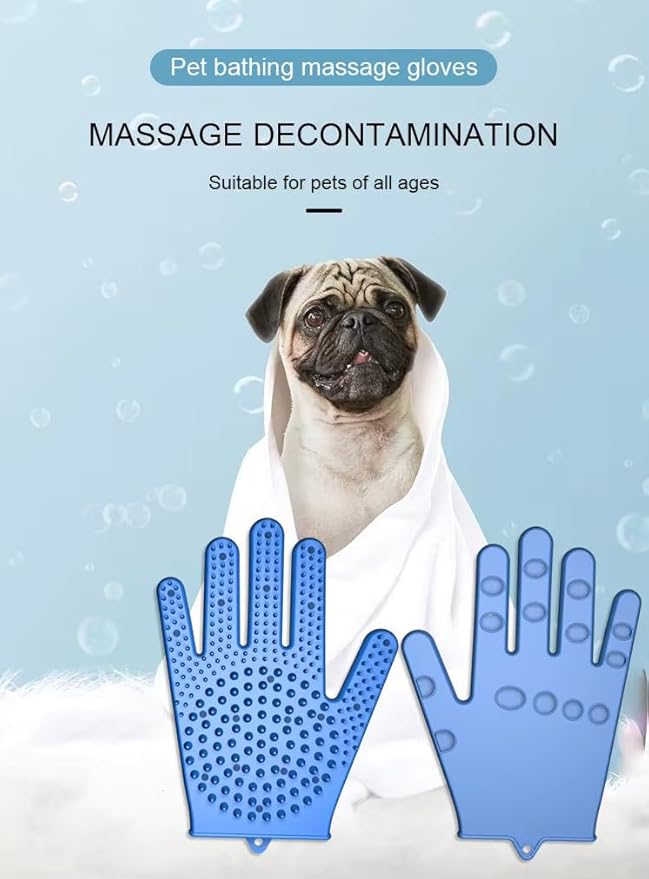 Dog Bathing & Grooming Gloves – Silicone Pet Grooming Brush for Dogs & Cats, Soft Massage Bristles for Removing Loose Hair & Dirt, Flexible Dog Shampoo Brush for Bathing & Shedding Control (Grey)
