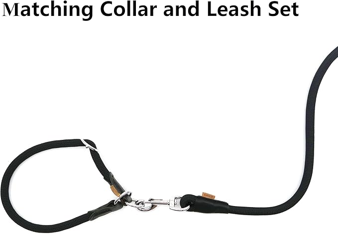 Dog Leash, Braided Rope Traction – Walking Training Lead for Medium/Large Dogs ((1/2") x 6FT, Black)