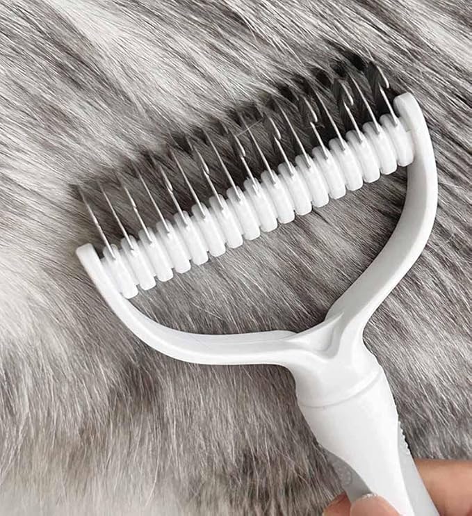 2-in-1 Pet Grooming Kit: Detangling Comb & Self-Cleaning Rotating Brush for Dogs Cats - Stainless Steel Teeth, Slicker Brush Alternative, Tangle Remover, Shedding Tool
