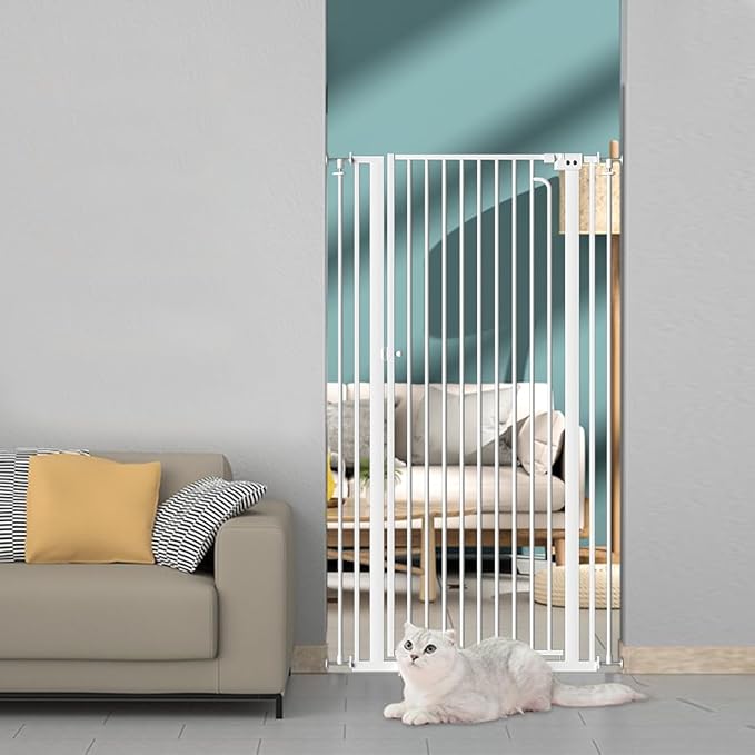 Extra Tall Cat Gate, 57" Height 48.1"-52.7" Width Auto-Close Safety Gate for Doorway, Stairs and Kitchen with 1.37" Narrow Spacing