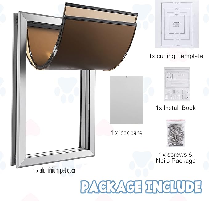 Aluminium Extra Large Dog Door 17.5" W x 27.7" H Weatherproof Aluminum Frame Pet Door with Sliding Lock Panel Easy to Install Durable Magnetic Double Flaps Pet Door for Dogs Up to 220LBS