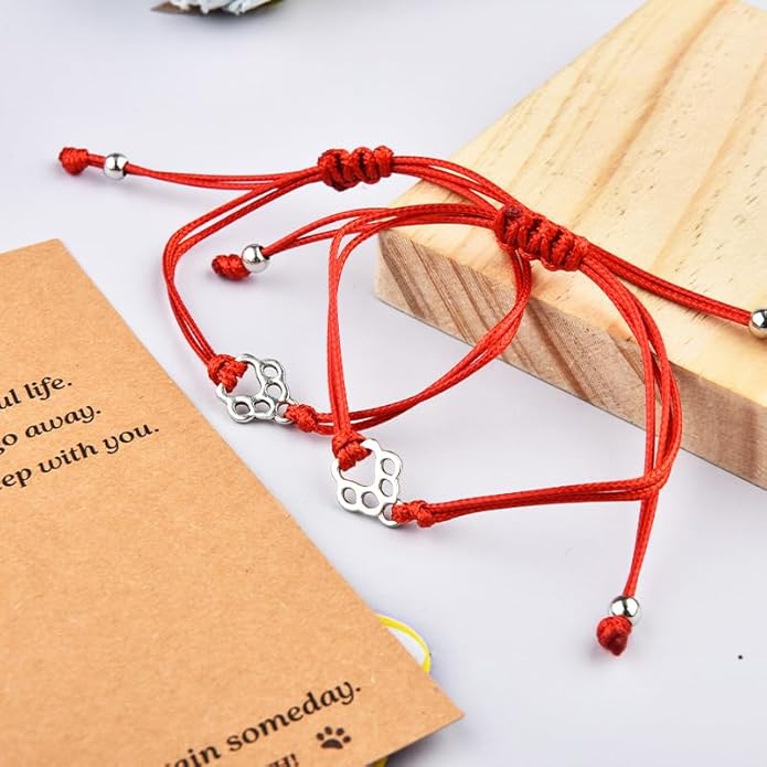 Memorial Bracelet for Pet Loss Sympathy Gifts Paw Print Friendship Bracelets for 2 Remembrance Gifts for Dog Cat Lovers