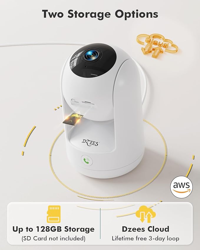 Dzees 2K Indoor Security Camera 4 Pack, 360 Degree WiFi Pet Camera with Phone App, 5G and 2.4G, Wired Home Camera with 2-Way Audio, Motion Tracking, Night Vision, White