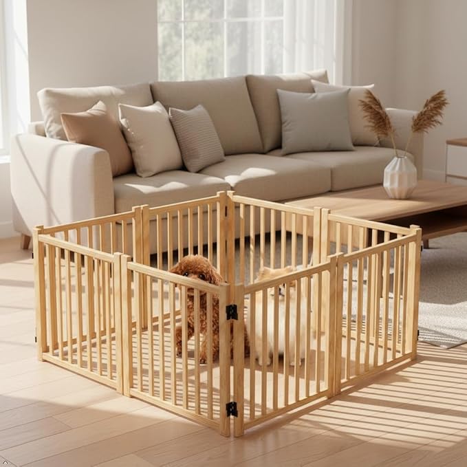 Solid Wood Freestanding Pet Gate,Nature Wood Dog Gates for Doorways The House,Pet Gate for Stairs,Freestanding Indoor Gate Safety Fence,23.6" Height-8 Panels