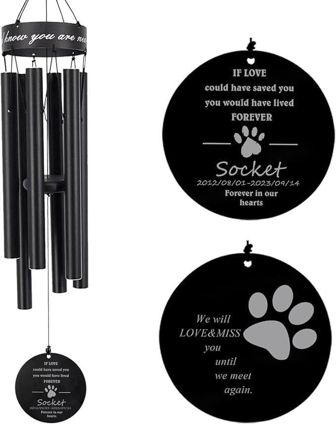 Pet Personalized Name 30" Wind Chimes, Produced in USA Pet Memorial Gifts for Loss of Dogs, Custom Dog Remenbrance Gift in Memory, Sympathy Family Love Pets Dog Cat Gift for Son Daughter