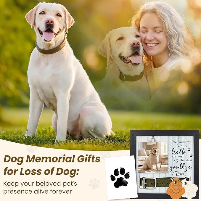 Dog Memorial Gifts for Loss of Dog,Pet Memorial Frame with Collar Holder,with 2 Pcs Paw Keys and Paw Print,Condolence Gift for Pet Lovers