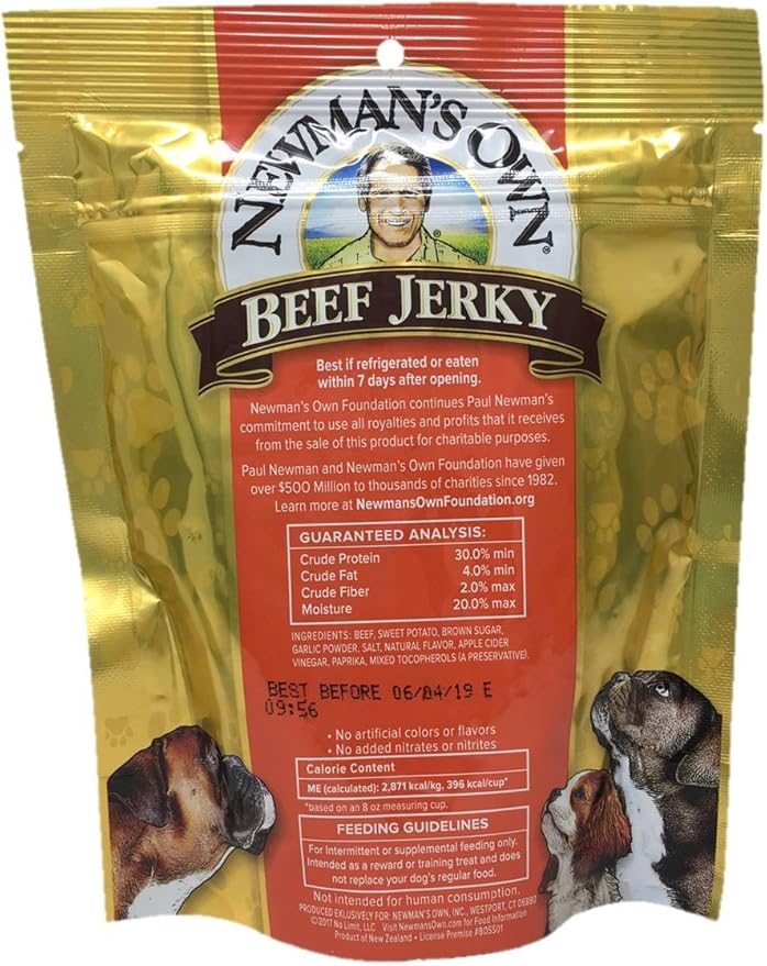 Newman's Own Beef Jerky Treats for Dogs, Bundle of 2 Flavors, Original Recipe and Beef & Sweet Potato Recipe, 5oz each