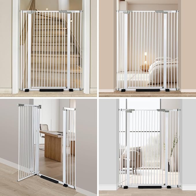 51.18" Extra Tall Cat Gate for Door Way Auto Close, 30"-40" Adjustable Width Pet Gate with 2.75" and 5.5" Extension Kits, No Drilling Pressure Mount Kit, White