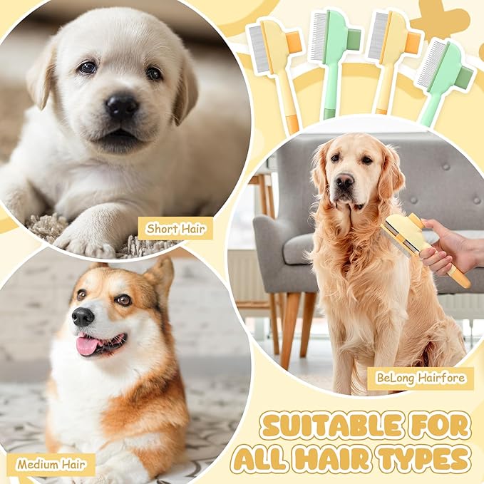 Meanplan 6 Pcs Pet Hair Removal Comb Flea Comb for Cats Dogs One Click Self Cleaning Grooming Brush Bulk Dogs Long Short Stainless Steel Teeth for Shedding Massaging Cleaning Pet Hair (2 Style)