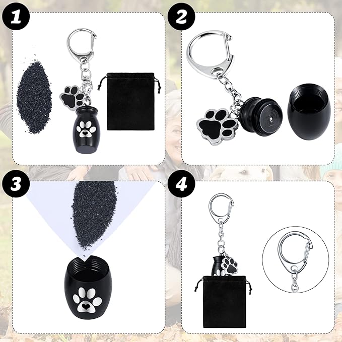 Tudomro 2 Pcs Pet Dog Urns Keychain for Ashes with 2 Storage Bags Small Cat Cremation Keepsake Jewelry Paw Print Memorial Urn