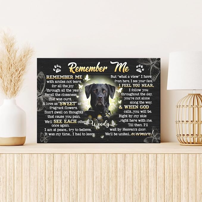 Dem Canvas Personalized Dog Memorial Canvas with Photo & Name, Custom Pet Loss Gift, Remember Me, Dog Remembrance Wall Art (30x20)
