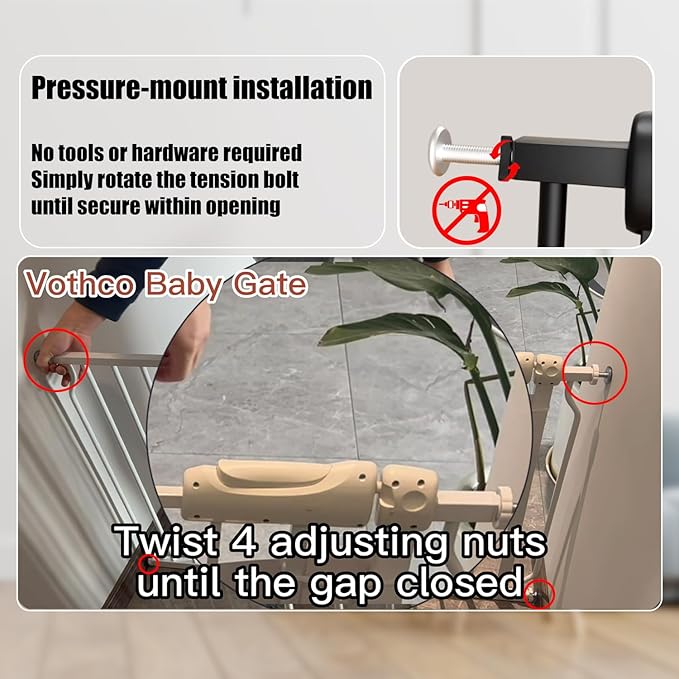 Walk Through Baby Gate 29-38.5 Inch Wide Openings Large Baby Gate for Stairs Tension Pet Dog Gates Indoor for Doorways No Drilling Pressure Mounted Pet Gates for Kids