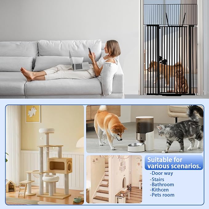 71 inch Extra Tall Gate Pet Gate,29.92"-49" Extra Wide Pressure Mounted,Cat Gates for Stairs, Kitchen,Doorways (Black)