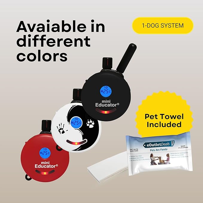 E-Collar ET-300 / ET-302 Dog Training Collar System with Remote - 1/2 Mile Range - Waterproof, Vibration, Sensation - Includes eOutletDeals Pet Towel (1 Dog System - ET-300 Black)