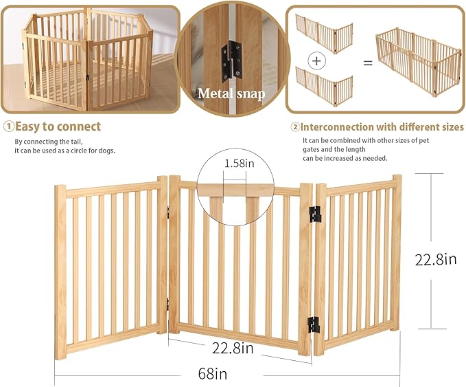 Solid Wood Freestanding Pet Gate,Nature Wood Dog Gates for Doorways The House,Pet Gate for Stairs,Freestanding Indoor Gate Safety Fence,23" Height-3 Panels