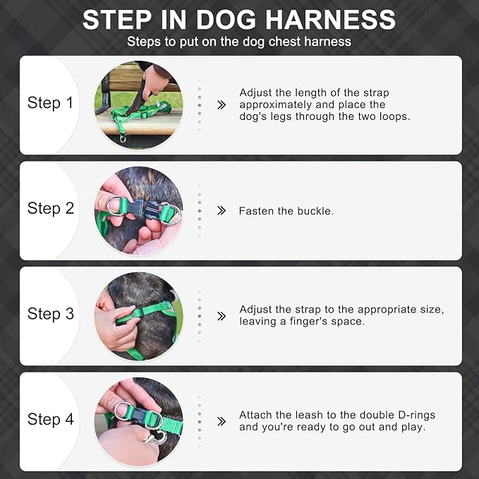 BEAUTYZOO Dog Harness Collar and Leash Set, No-Pull Step in Dog Harness for Large Dogs, Reflective No-Choke Puppy Vest Harness, Adjustable Soft Padded Pet Vest for French Bulldog, Dark Pink L