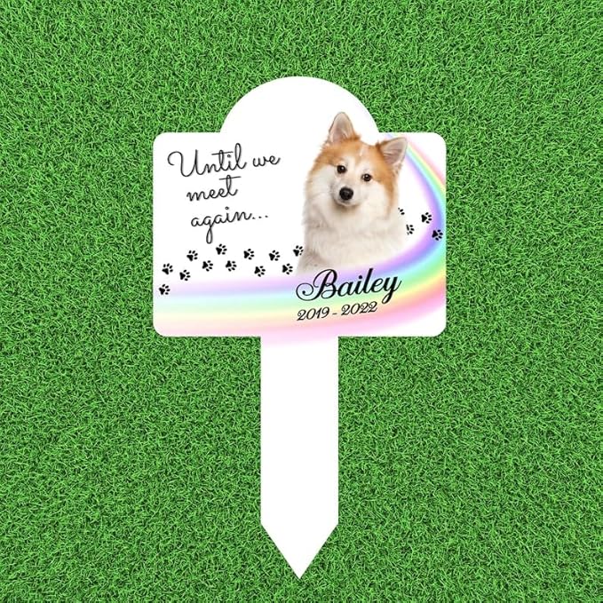 Personalized Dog Memorial Stake Rainbow Brigde Custom Dog Cat Photo Until We Meet Again Metal 8x8 inch Pet Grave Marker Pet Loss Gift Sympathy Gift (Style 20)
