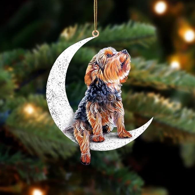 Dog Sit On The Moon Dog Memorial Keepsake Christmas Remembrance Ornament to Remember Loved - Loss of Pet Gifts (Yorkshire)