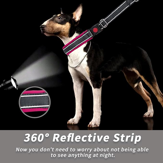 Martingale No Pull Dog Collar for Large Medium Small Dogs, Heavy Duty Nylon Reflective Adjustable Anti Pull Slip Collar with Buckle for Training Walking L Black Hot Pink