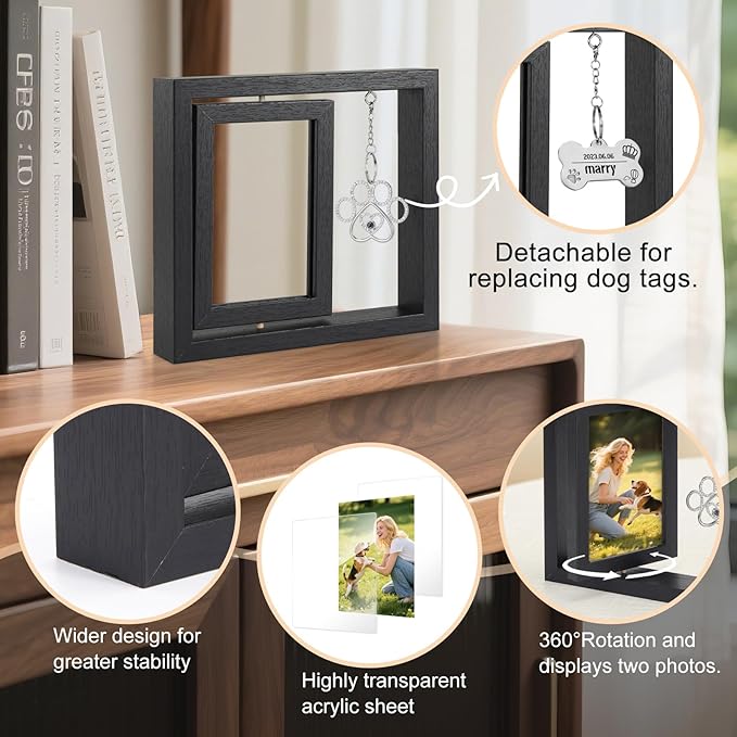 Uross Dog Memorial Gifts for Loss of Dog- Pet Memorial Remembrance Bereavement Sympathy Gifts for Dogs, Rotating Wooden Dog Passing Away Gifts Picture Frame for 4x6 Photo- Black