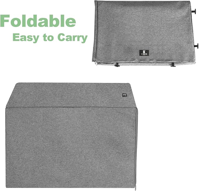 X-ZONE PET Double Door Dog Crate Cover - Polyester Pet Kennel Cover (Fits 24 30 36 42 48 inches Wire Crate) (42 Inch, Grey)