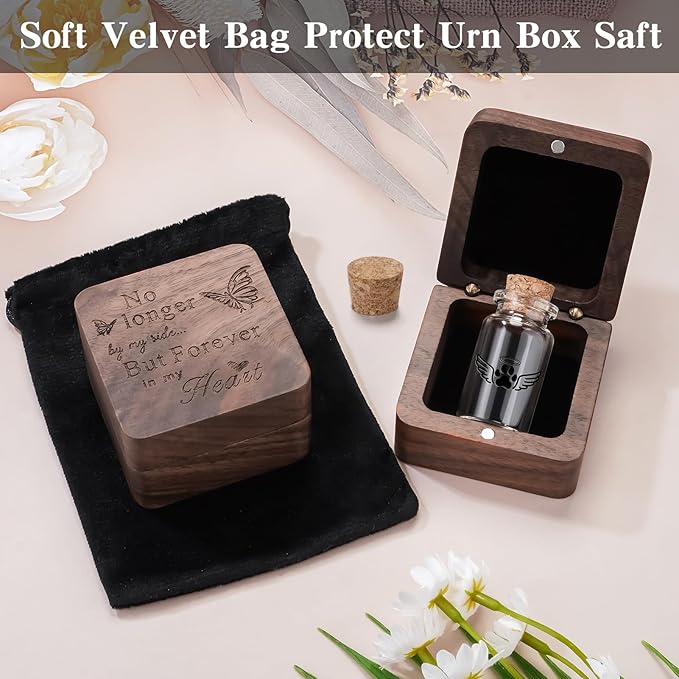 SOITIS Small Pet for Dogs Cats Urns for Ashes Wooden Box, Small Glass Urn for Pets Ashes Keepsake, Pet Urns for Ash Funeral Keepsake Urn for Dog Ashes