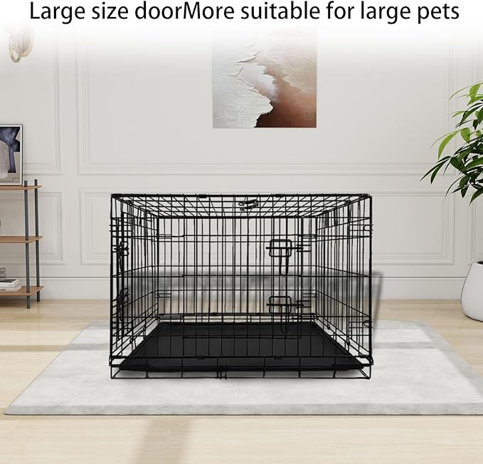 36 Inch Dog Crate Metal Wire Dog Cage with Double Door Dog Kennel with Divider Panel Secure Latches for Large Dogs Dog Crates for Medium Dogs Portable Durable Easy to Assemble